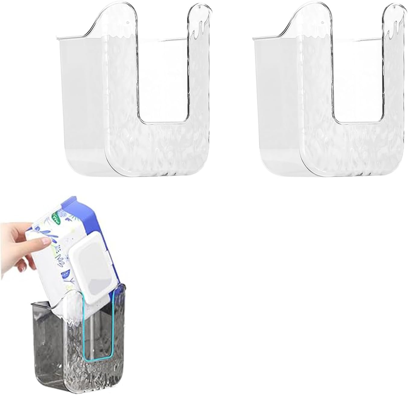 2Wet Wipes Dispenser Box, Kitchen Wipes Storage Box, No Punching Wipe Holder, Wall Mounted Tissue Box Holder, Refillable Wipes Container Box for Kitchen Bedroom Bathroom (Transparent)