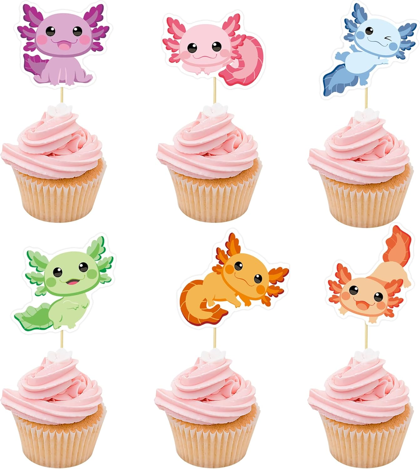 36Pcs Axolotl Cupcake Toppers Boys Girls Birthday Decorations Picks Reptile Animals Axolotl Party Supplies