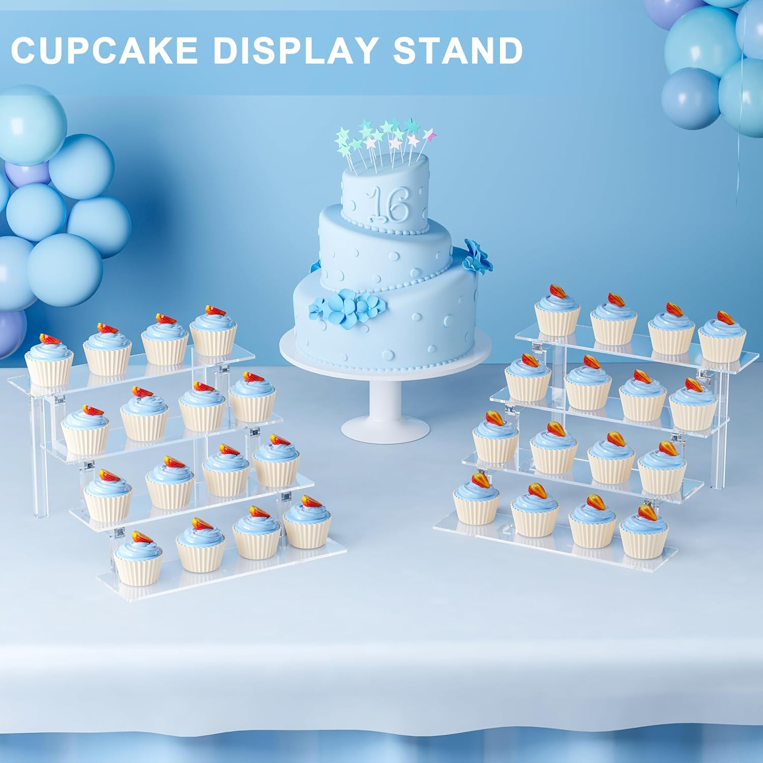 Grarry Perfume Stand Organizer, 12&rdquo; Acrylic Display Risers for Cologne Makeup Lotion, Risers for Display, 4 Tier Acrylic Stand Riser for Wedding Party Birthday image number 1