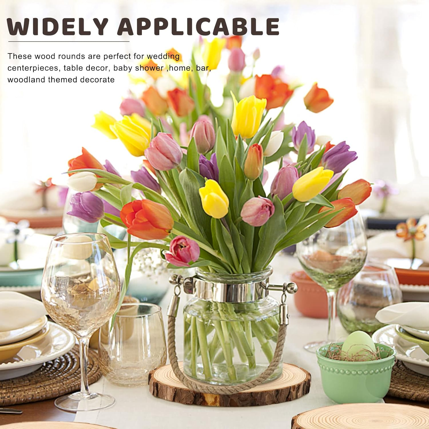 FSWCCK 6 Pack Nature Unfinished round Wood Slices, 7-8 Inches Wooden Circle, Large Wood Slabs for Weddings Centerpieces Decor and DIY Painting Crafts image number 2