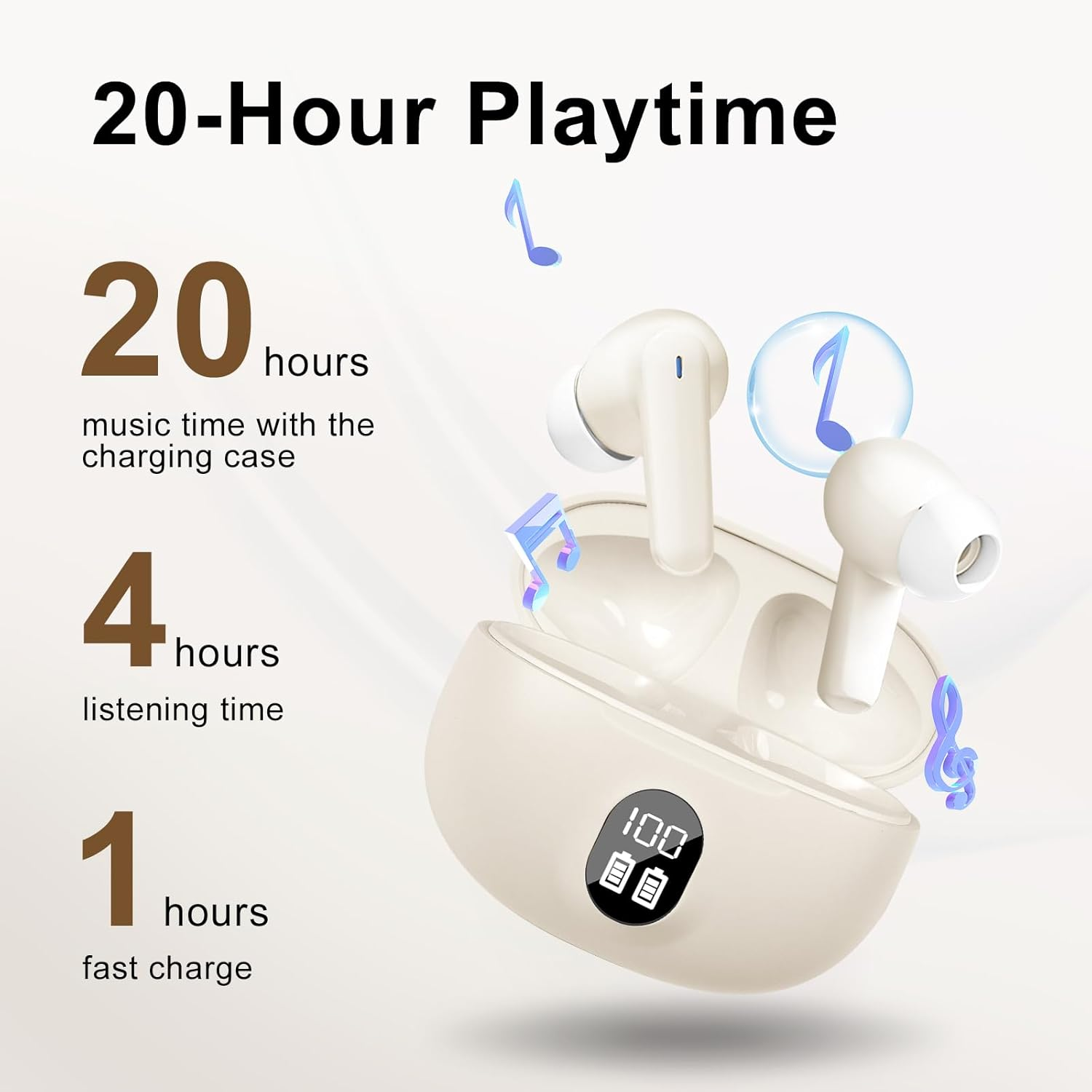 Dinow Wireless Bluetooth Headphones Beige image number 2