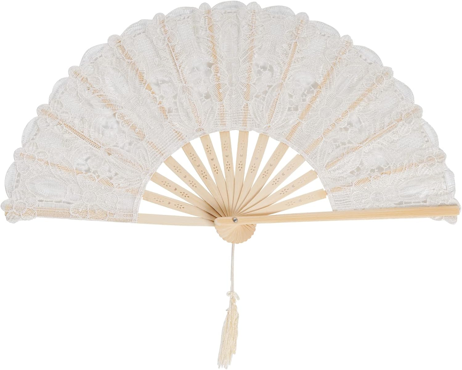 Choyaxo Cotton Lace Folding Hand Fans Embroidered Flowers Pattern Handheld Fans for Costume Weddings Dancing Party DIY Bridal Hand Fan (Beige) image number 4