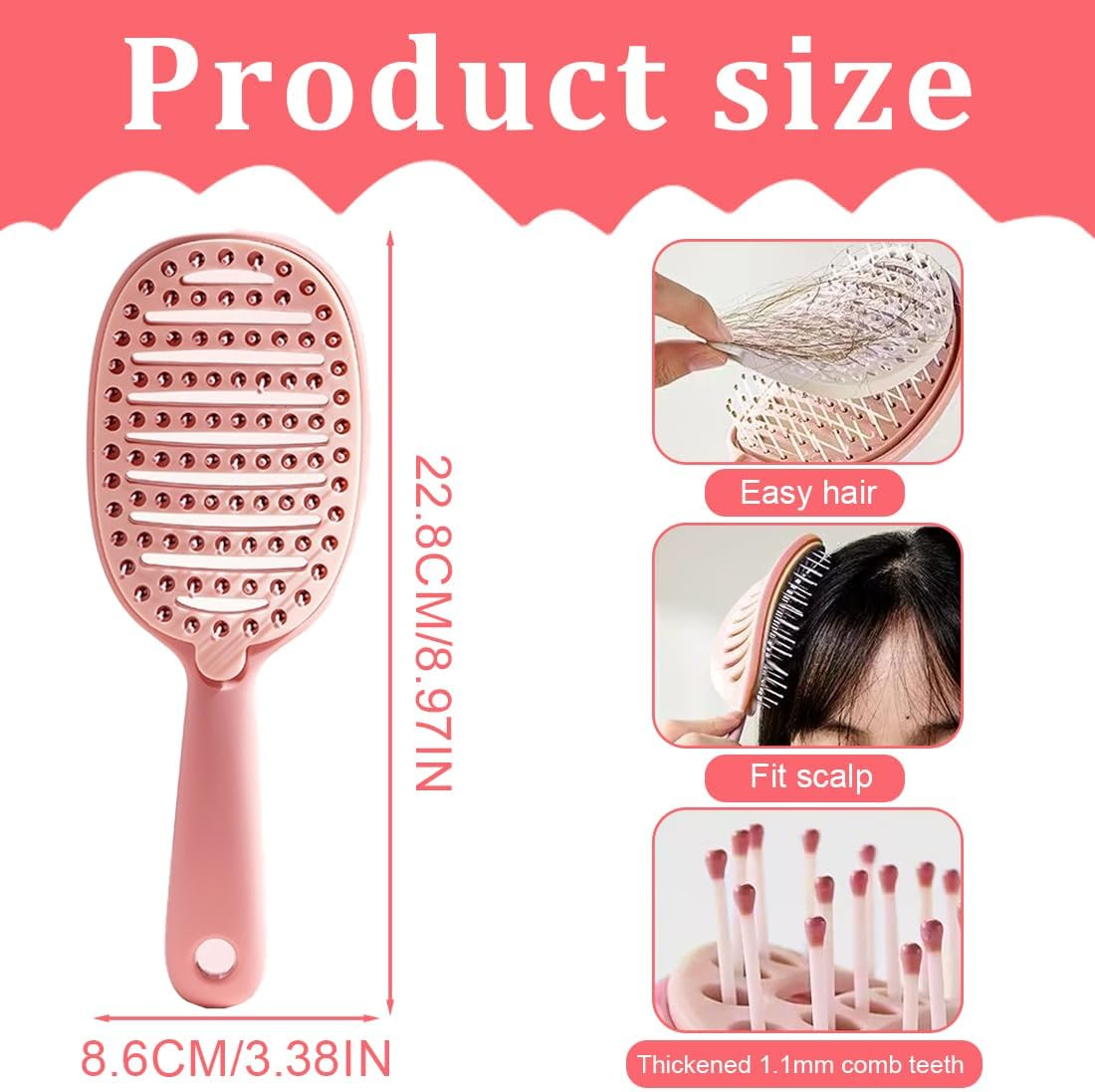 HQRKOTM 1 X Hair Brush, Curl Brush, Bounce Curl Brush, Professional Detangling Brush for All Hair Types, Removable Cleaning Brush, More Shine, Volume, Pink image number 5