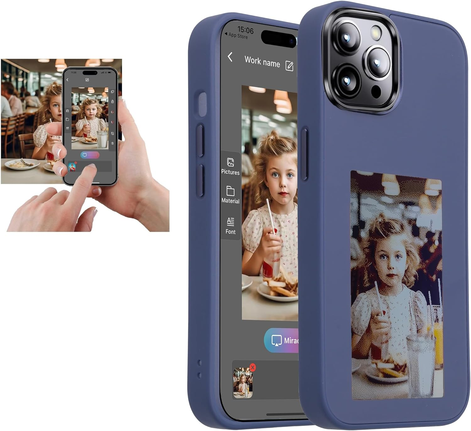 Smart Photo Rear Projection DIY Phone Case Customizable E-Ink Phone Case Instantly Display Photos on the Ink Screen Back Cover Personalize Your Phone Anytime Anywhere (Black, for Iphone15 Pro Max)