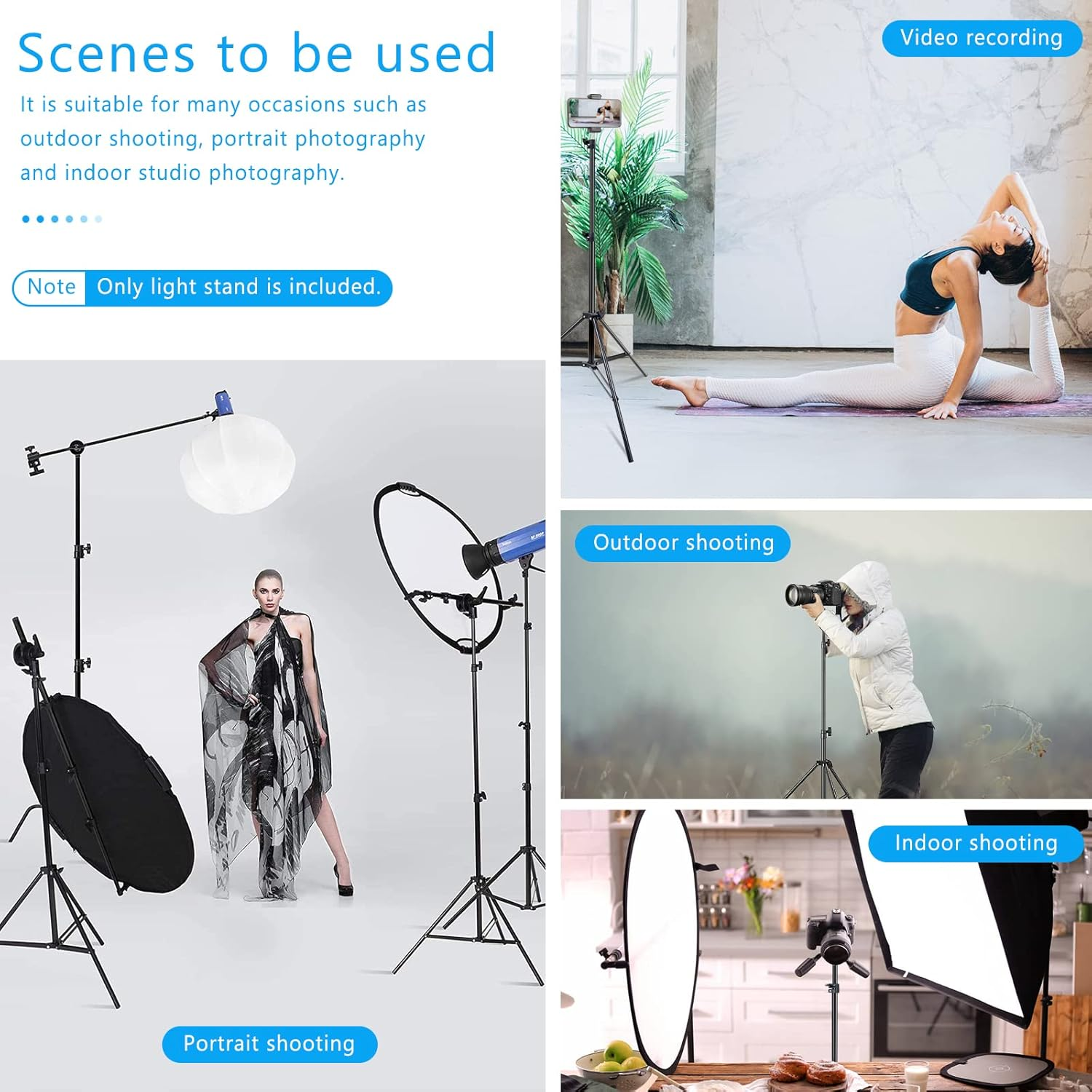 6.8FT/210CM Photography Light Stand Adjustable Heavy Duty Metal Tripod Stand Support System with 1/4" Screw for Studio Kits, Lights, Softboxes, Umbrellas, Ring Light, Reflectors, Backdrops image number 6