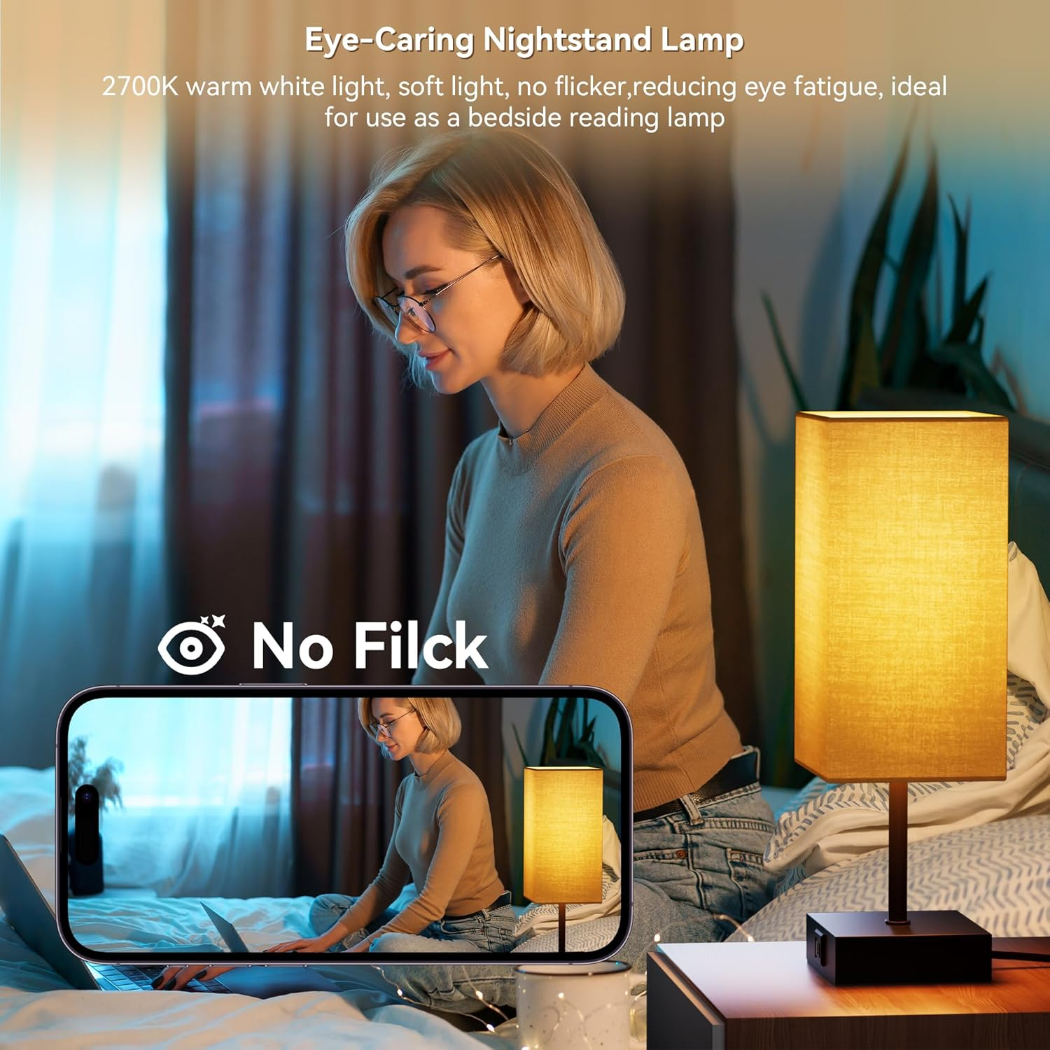GOLSPARK Bedside Lamps Set of 2, Table Lamp for Living Room USB C USB a Charging Ports, 3 Way Dimmable Nightstand Lamps, Beige Lamp Shade Touch Lamps for Bedrooms LED Bulb Included, GSCA-FXTD-009 image number 6