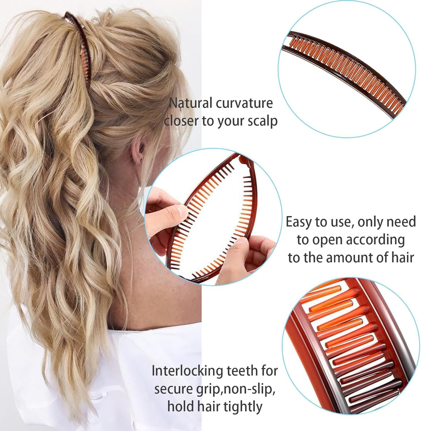 4 Pcs Vintage Banana Hair Clips No Slip Fishtail Hair Clip Combs French Double Comb Banana Clip Set Classic Clincher Combs Ponytail Holder Hair Accessories for Women Girls Long Curly or Straight Hair image number 2