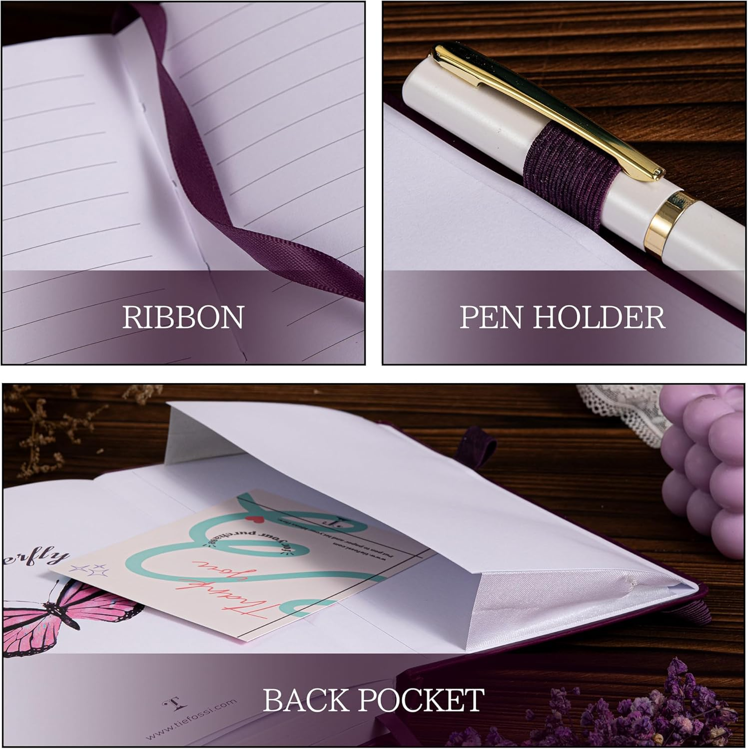 TIEFOSSI Butterfly Journals for Women Men, College Ruled Journals for Writing, Lay Flat Notebook,320 Numbered Pages A5 Journaling - Purple image number 4