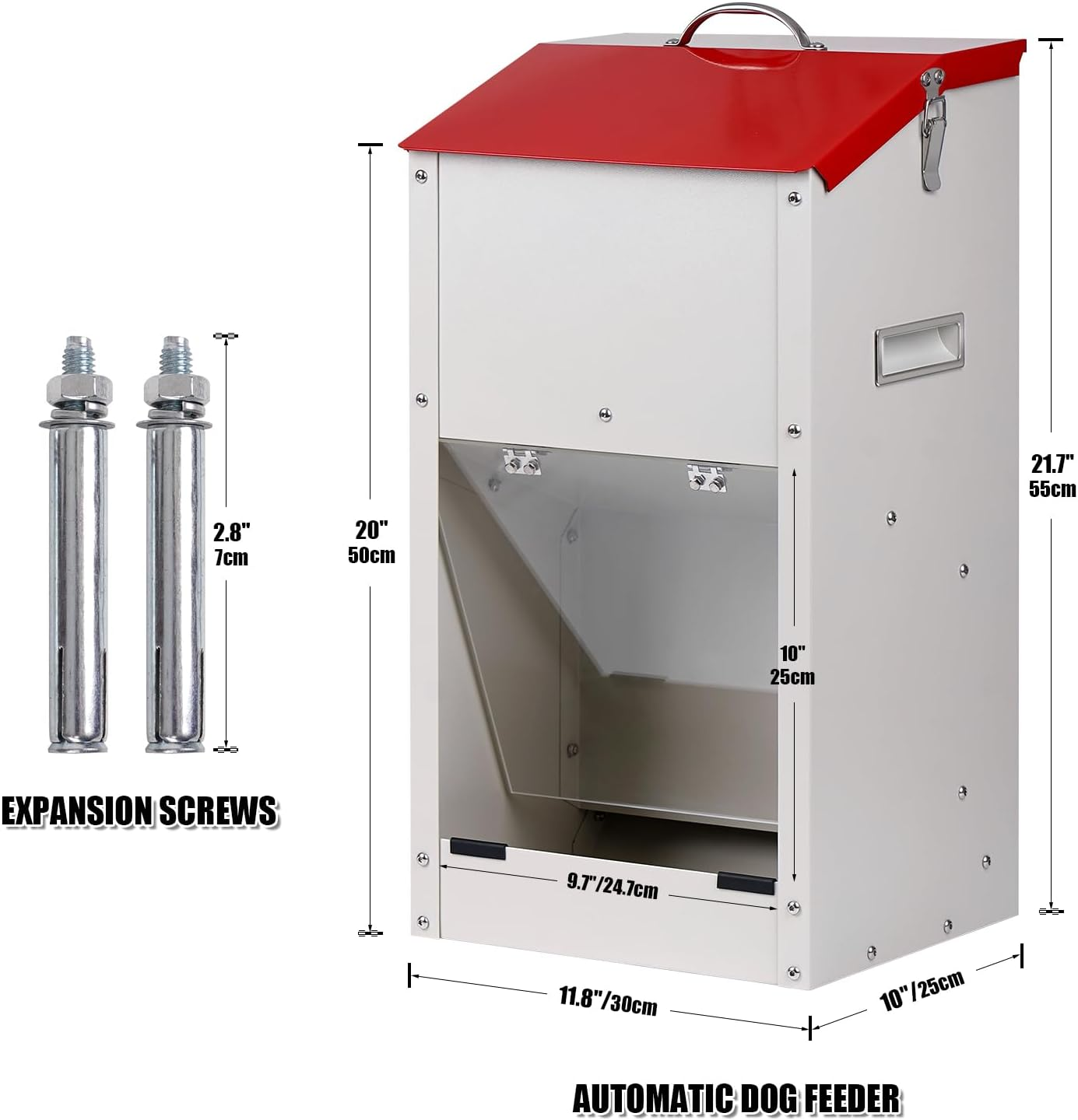 KHEARPSL Galvanized Automatic Dog Feeder Large Breed Dog Food Dispenser for Large Dogs, 25Lbs Outdoor Pets Feeder Gravity Food Feeder