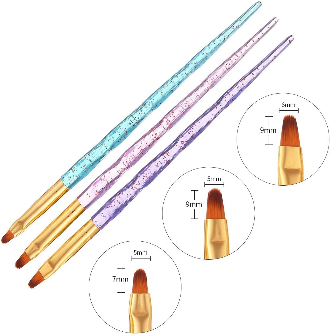 3Pcs Plastic Nail Brush Crystal Handle Acrylic Drawing Painting Drawing Brush Pen Manicure Tool 17.5X3X1Cm Zhengpingpai