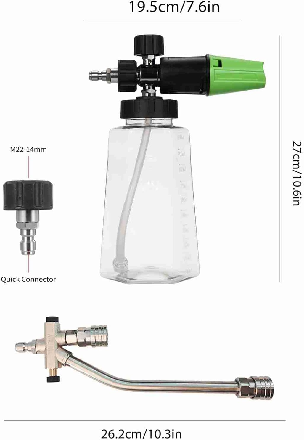 Car Wash Foam Cannon, 1L Foam Cannon, Car Foam Wide Neck Soap Sprayer for Pressure Washer, with Transparent Bottle, 1/4'' Quick Connector (Type 2) image number 5