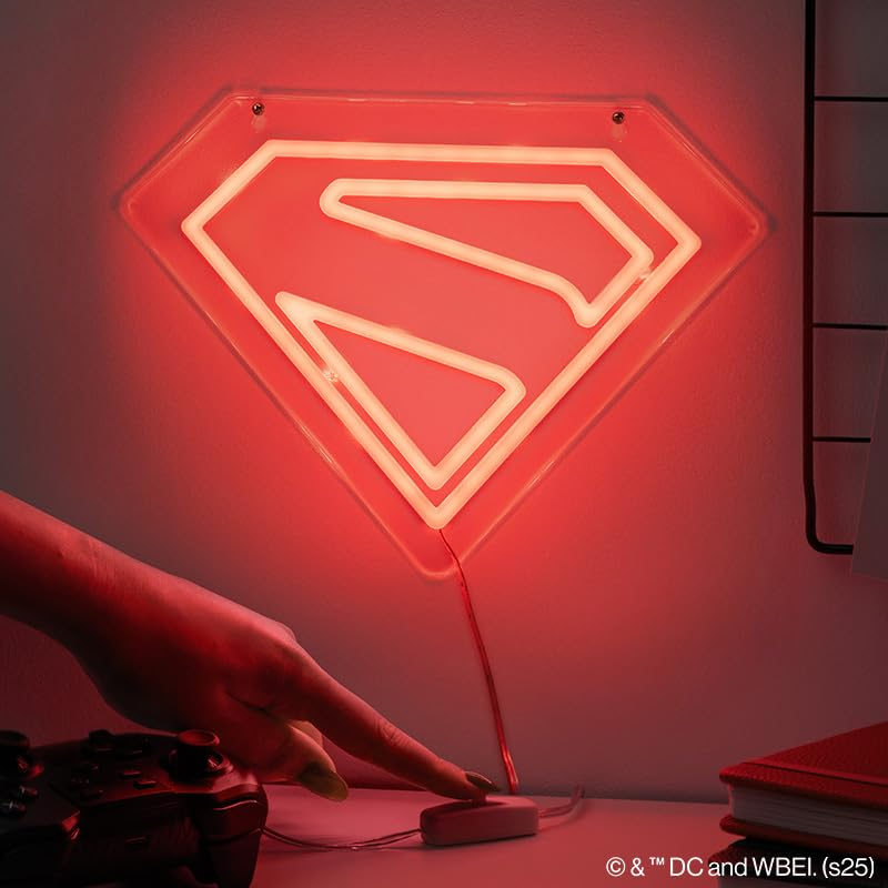 Superman Logo LED Neon Wall Light, Officially Licensed DC Comics Lamp with Power Cord for Home, Living Space D&eacute;cor, Gift for Superhero Fans | Paladone image number 5