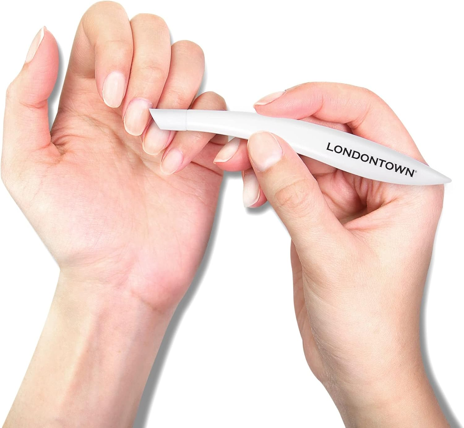 LONDONTOWN Cuticle Pusher Tool with Rubber Finish Tip Bevel Edge Professional Grade Plastic Precision Fingertip Nail Scrapper Manicure Stick Tool image number 3