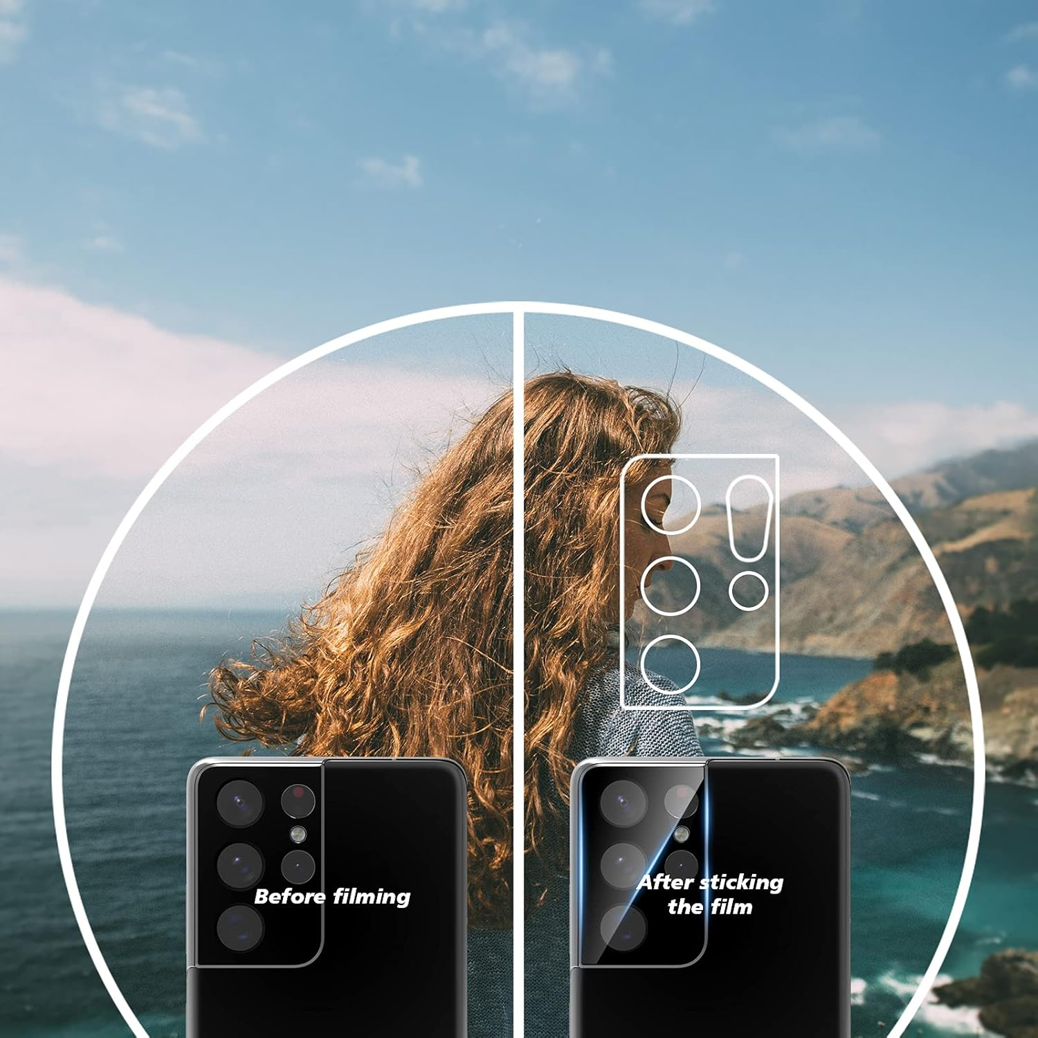 Cloudvalley Camera Lens Protector for Samsung Galaxy S21 Ultra 6.8 Inch, [3 Pack] Anti-Scratch Tempered Glass Back Camera Protection [Ultra-Thin], Black - Gold image number 7