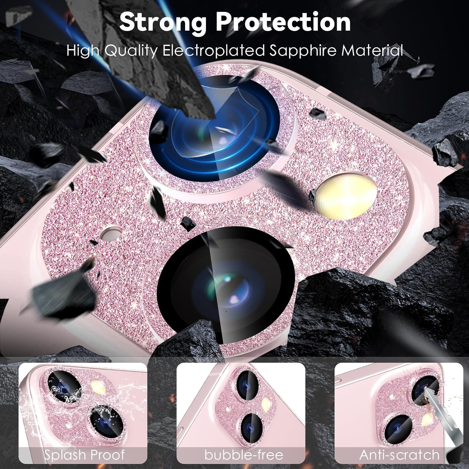 Cloudvalley for Iphone 15/ Iphone 15 plus Camera Lens Protector, HD Tempered Metal Matte Glass Anti-Scratch, Case Friendly Full Screen Cover Film Accessories, Glitterpink