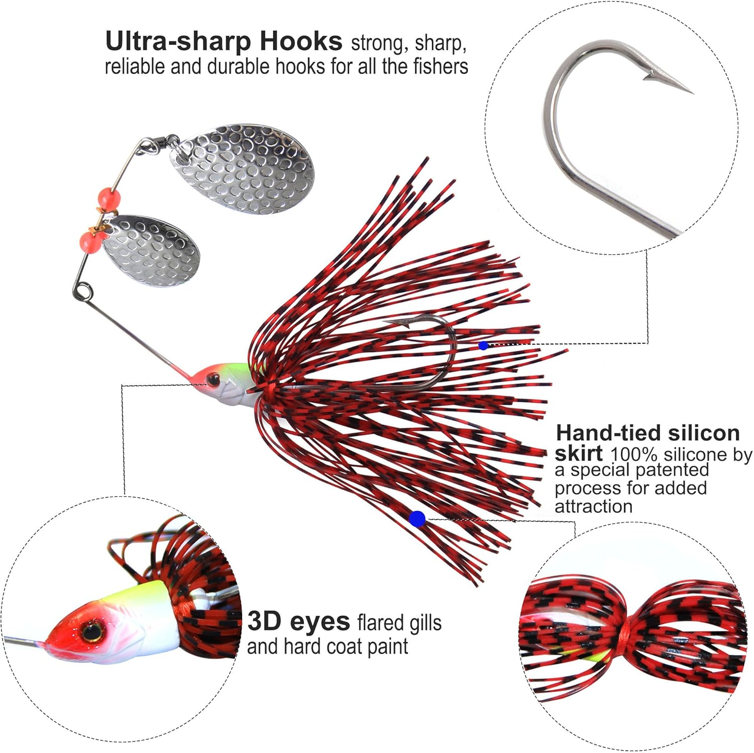 Spinner Baits Fishing Lures Kit, Hard Metal Buzz Bait Jigs Colorado Willow Leaf Spinnerbait Blades Swimbaits Fishing Tackle Spinner Bait for Bass Pike Trout Salmon Fishing image number 6