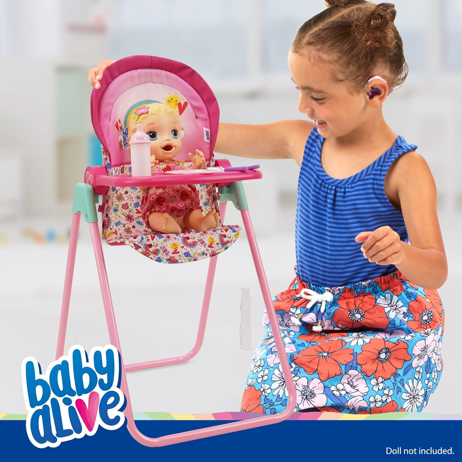 509 Crew Baby Alive: Doll Highchair Set - Pink & Rainbow - 6 Pieces, Fits Dolls up to 24", Highchair W/Front Feeding Tray & 5 Feeding Accessories, Pretend Play for Kids Ages 3+ image number 2