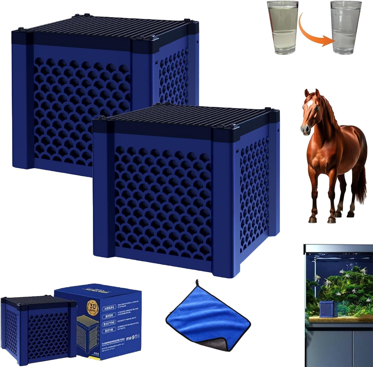 Pure Cube Water Trough Filter 2.0, Eco-Aquarium Water Trough Purifier Cube, Filternatur Activated Carbon Filter Media for Horse Troughs, Livestock Tanks, Fish Ponds & Aquatic Tanks (2Pcs-Red)