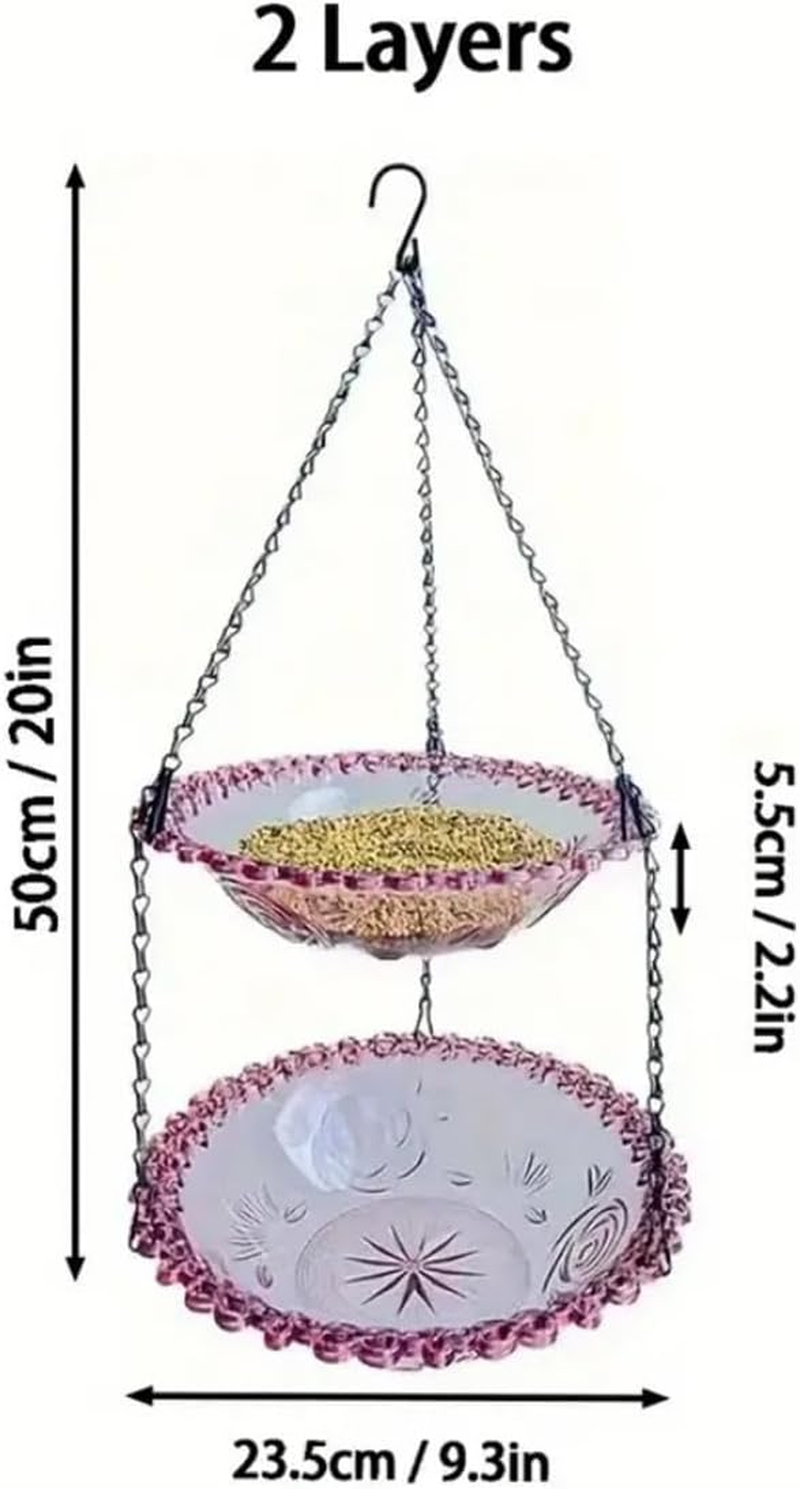 AIMALL Elegant Two-Tier Hanging Bird Feeder - Decorative Garden Bird Bath and Feeding Station, Perfect for Outdoor Decor - Grey image number 7