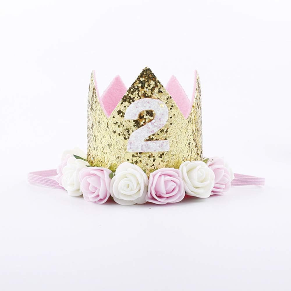 Baby Boy Girl First Birthday Crown - Number 3 Headband Little Prince Princess Hat Sparkle Gold Style 3Rd Decorations Tiara Crown Cake Smash Photo Prop, Girl Pink