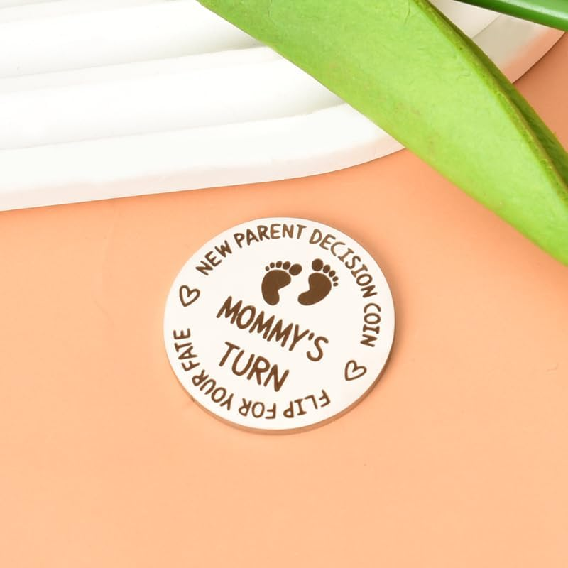 New Mom Dad Gifts after Birth Funny Mommy&rsquo;S Turn Daddy&rsquo;S Turn New Parent Decision Coin First Time Mommy and Daddy Gifts for Christmas Dad Mama to Be Gifts for Women Men Neutral Baby Gender Reveal Gift image number 2