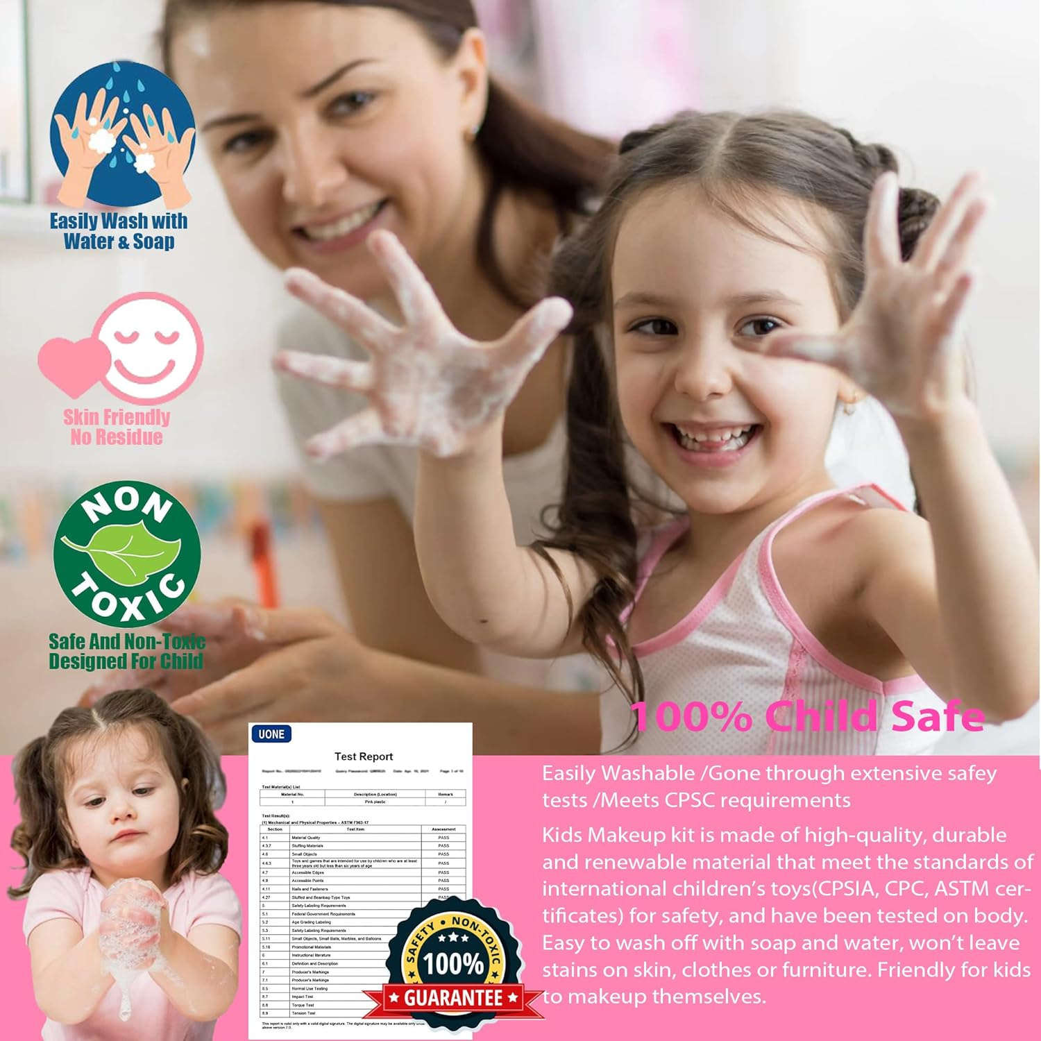 Kids Makeup Kit for Girls - 57 PCS Safe and Washable, Real Cosmetics with Case, Toys for Ages 4-12, Princess-Themed (Pink) image number 2