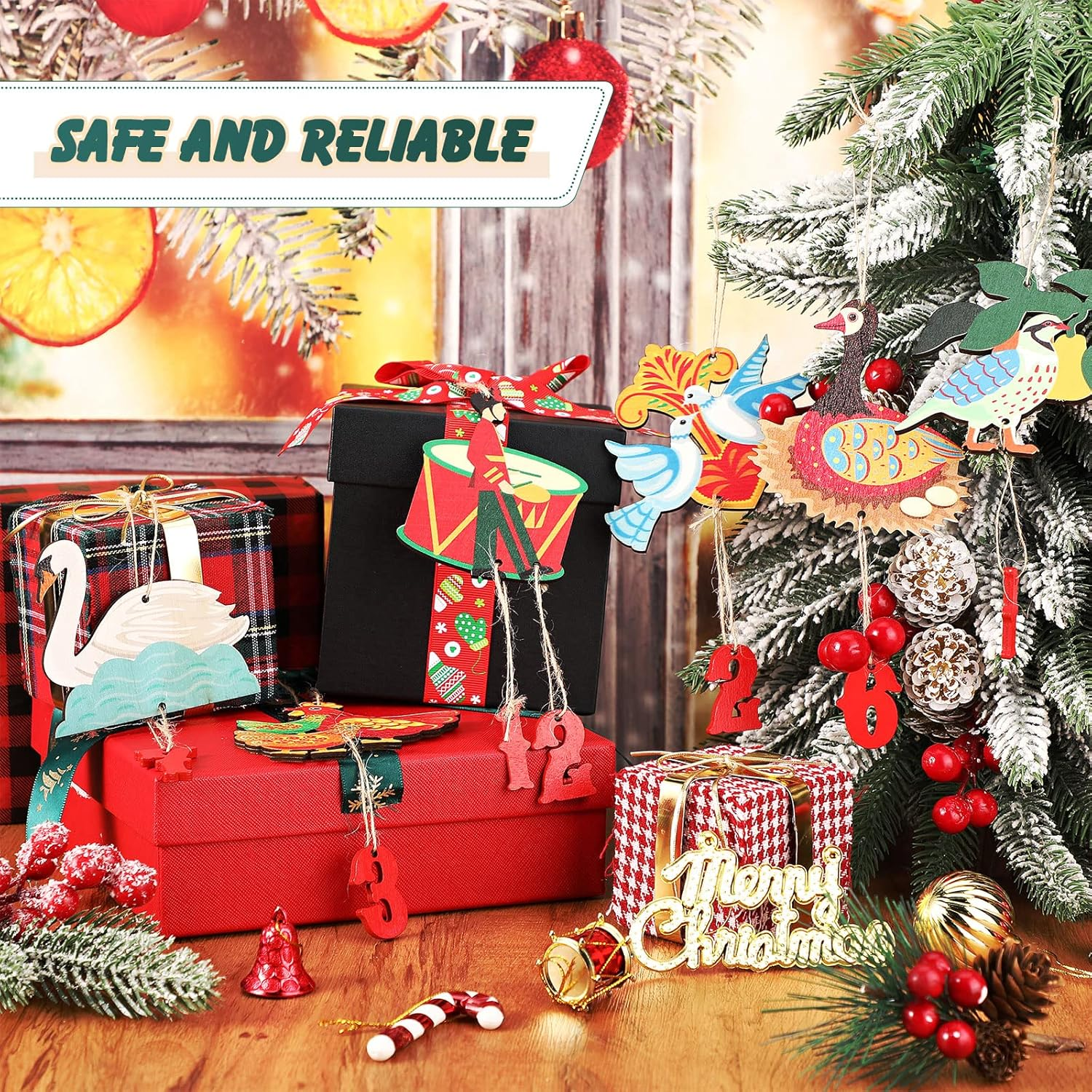 12 Pieces 12 Days of Christmas Ornaments Set Wooden Christmas Ornament 3.15 Inch Colorful Xmas Twelve Days of Christmas Ornaments Hanging Christmas Ornaments for Christmas Tree (Irregular Style)