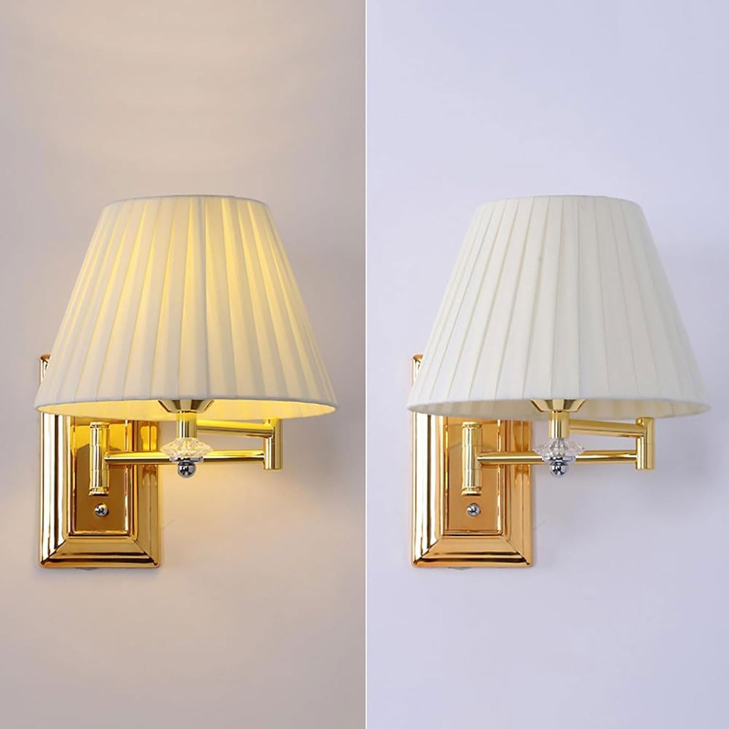 Swing Arm Wall Sconce Vintage Farmhouse Decor Wall Sconces Lighting Fixture with Beige/Yellow Fabric Shade Wall Lighting image number 3