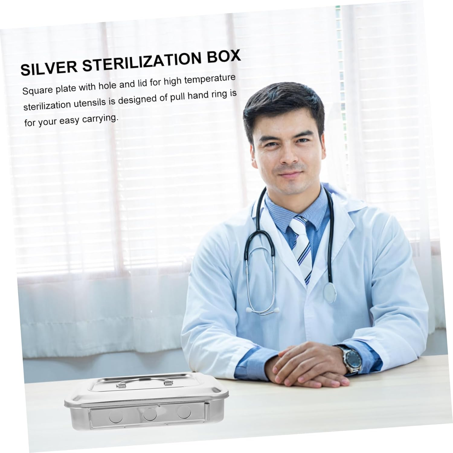 SAFIGLE Bottle Sterilizer Box Square Lid Stainless Steel Thermometer Sterilization Box Silver Tray image number 2