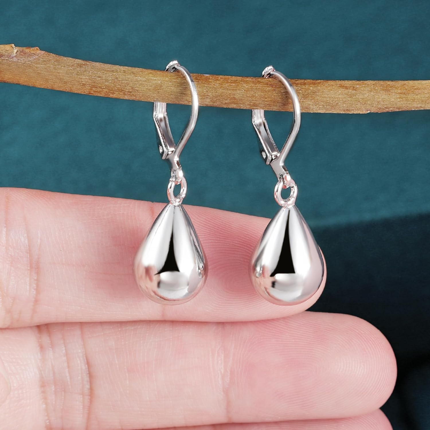 925 Sterling Silver Teardrop Leverback Earrings for Women Girls Waterdrop Tear Drop Dangle Earrings Jewelry Hypoallergenic Silver Teardrop Leverback Dangle Earrings for Women - A-Silver image number 3