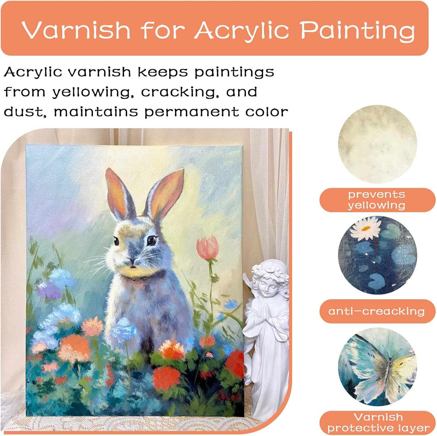 Gloss Varnish for Acrylic Painting, 2 X 100Ml Acrylic Varnish, Acrylic Paint Sealer Keeps Paintings from Yellowing, Cracking, and Dust, Maintains Permanent Color( Gloss + Matte ) image number 3