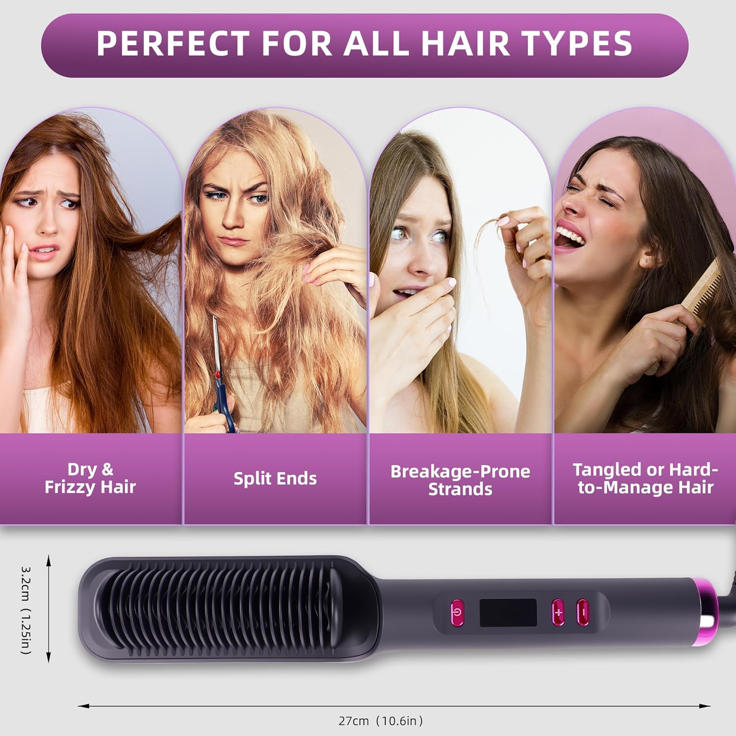 AU Plug Hair Straightener Brush 2-In-1 Straightener & Curler, 80-230&deg;C Adjustable Temp, Fast Heat up in 10S, Anti-Scald Auto Shut-Off, Dry & Wet Use, Lightweight & Portable Styling Tool image number 2