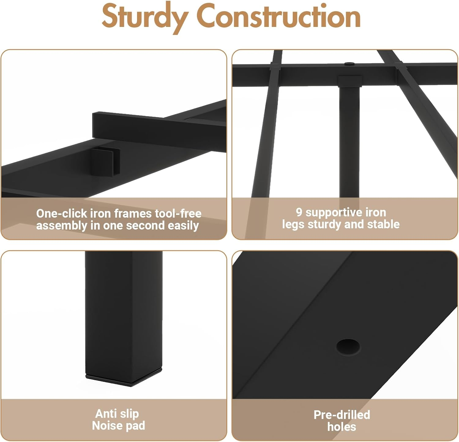 Advwin Floating Bed Frame with LED Lights, Metal Platform Bed Frame with Heavy Duty Steel Slats Black, No Box Spring Needed (Double Size) image number 6