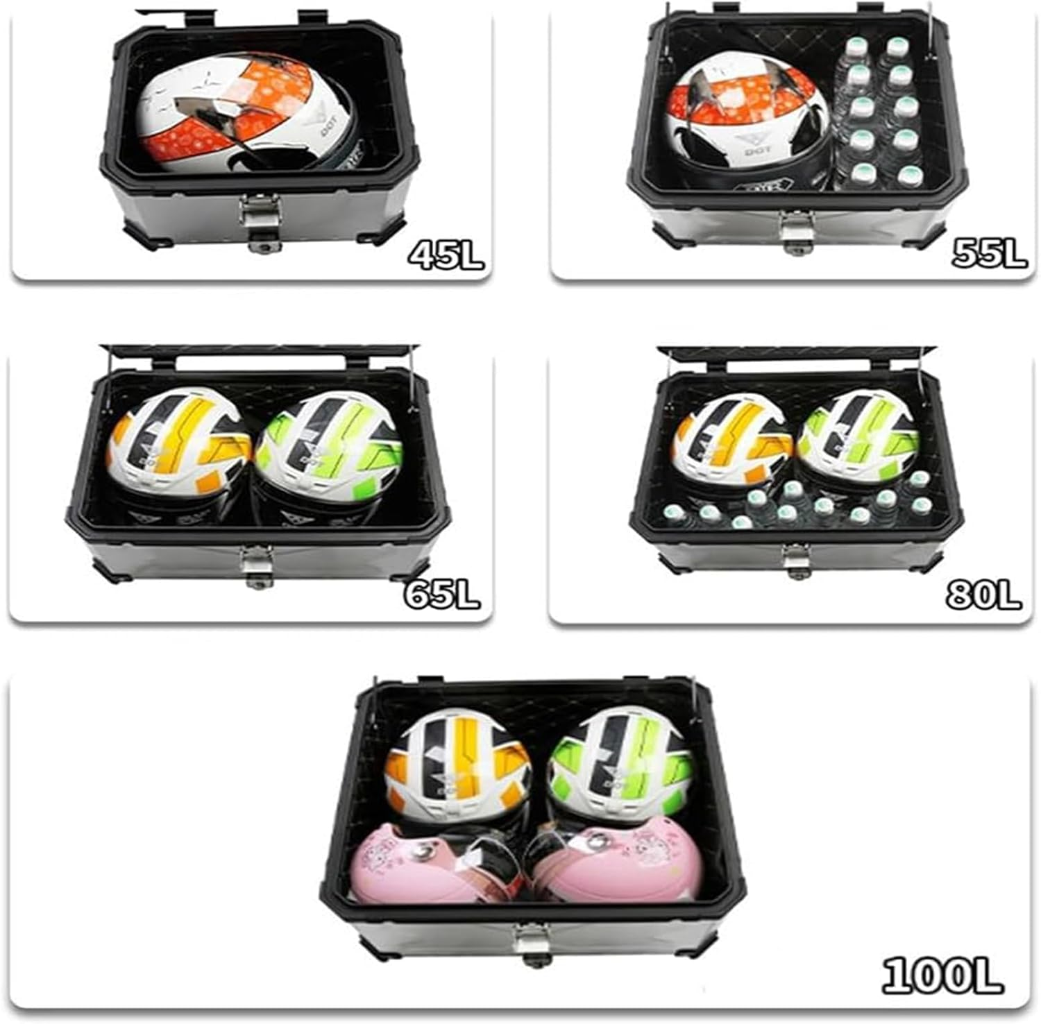 Motorcycle Top Box, Aluminum Motorcycle Travel Tail Box with Security Lock for Scooters, Bicycles 45L (45L Sliver) image number 6