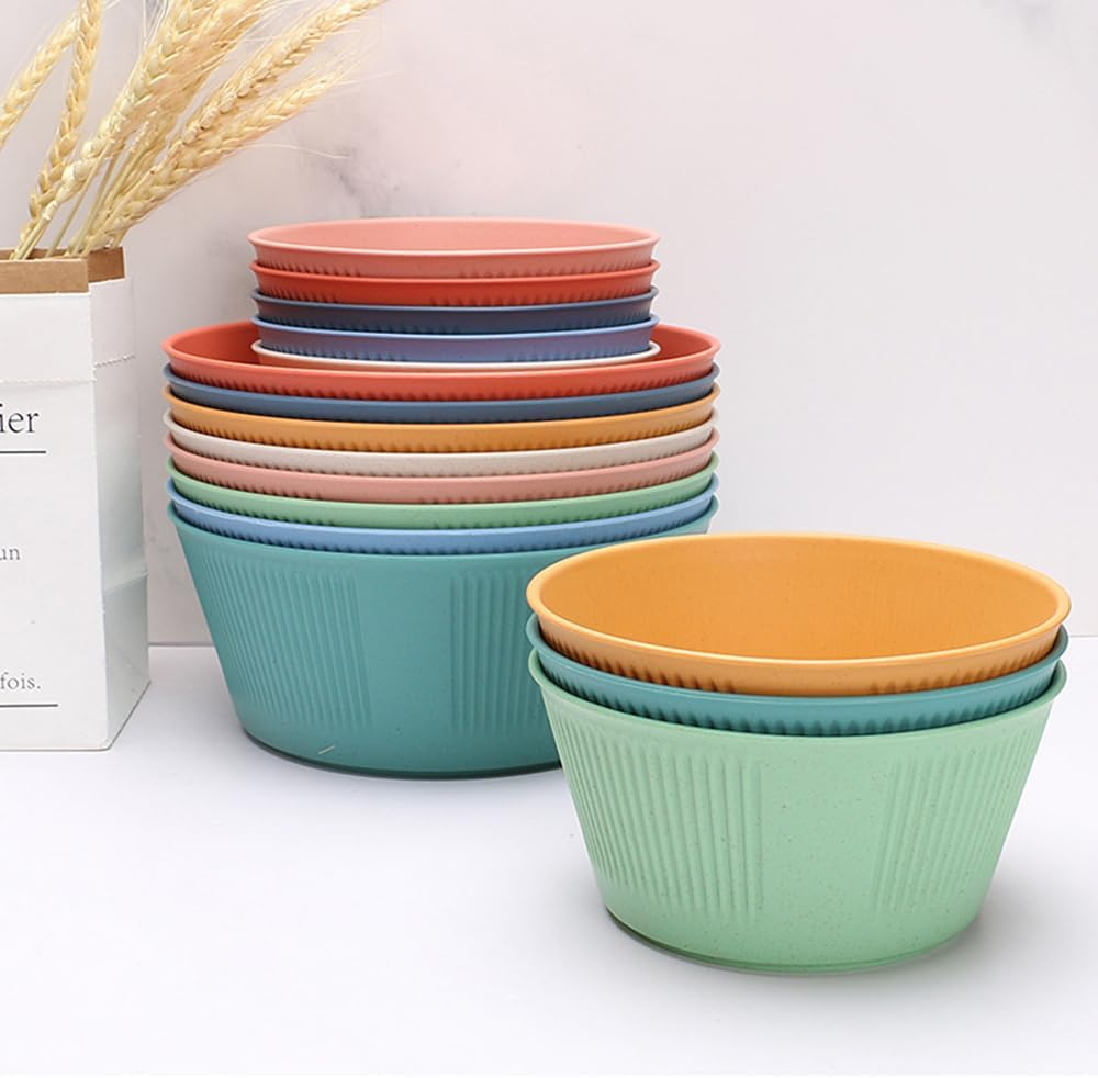 8 Pcs Wheat Straw Salad Bowls Set, Lightweight & Colorful Large (56 Oz) Unbreakable Cereal Bowls, Microwave and Dishwasher Safe Big Bowls for Eating, Serving Oatmeal, Soup and Salad image number 6