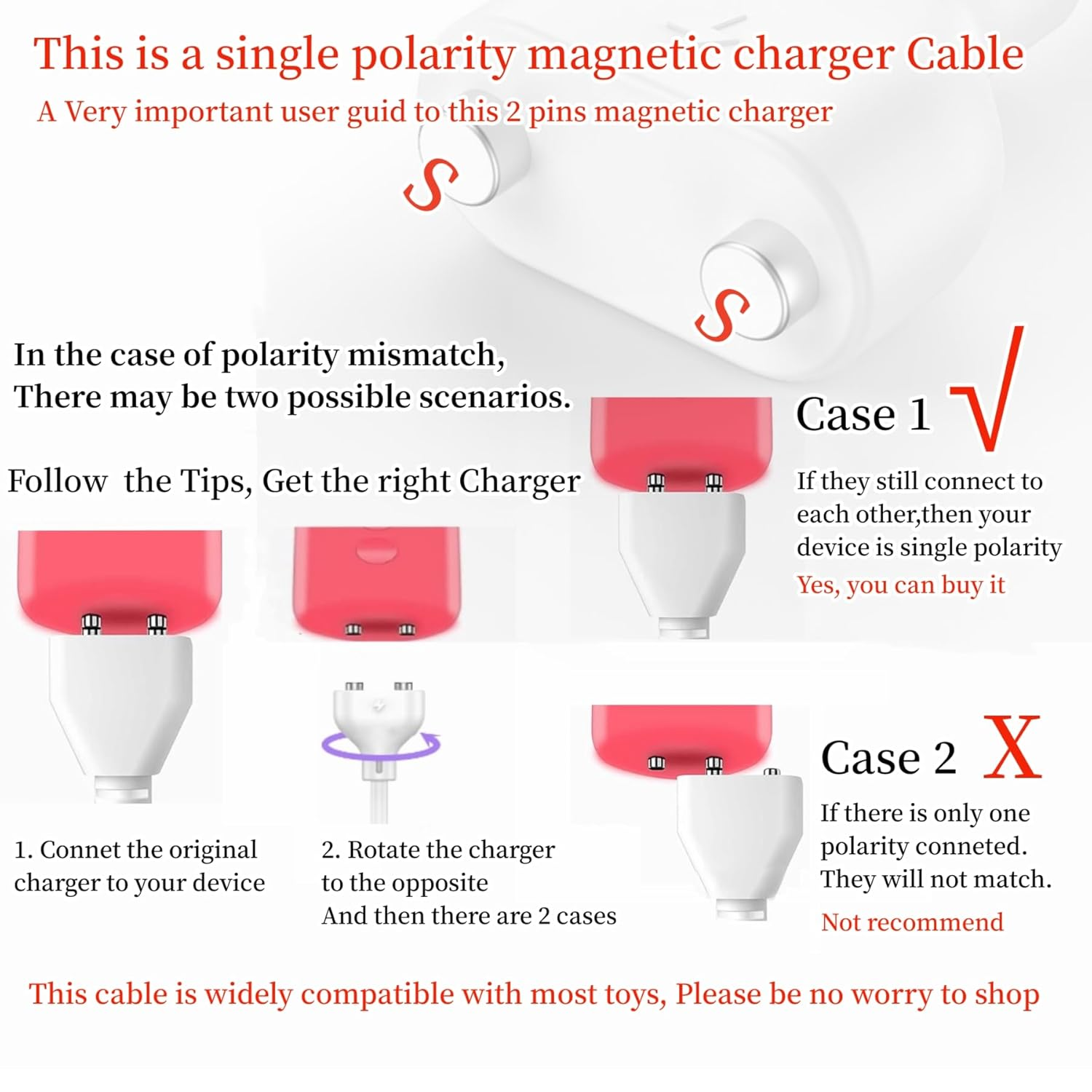 Kwevos Magnetic USB DC Charger Cable Replacement Charging Cord, 2Pins, 31.4Inch Long 7Mm/0.27'' Charger for Toys, Cleanser and Other Electric Device