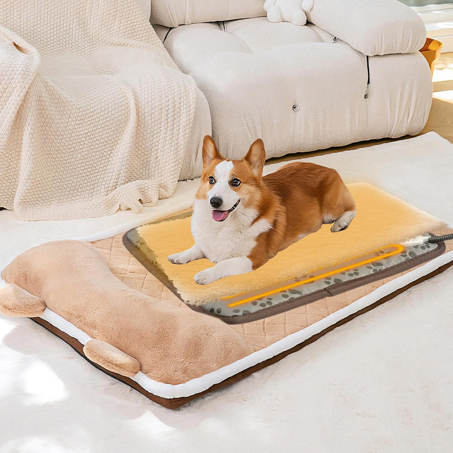 Joywoof Pet Heated Mat for Cats Cats and Dogs,Warming Puppy Heating Bed with Indicator and Switch,Waterproof Heated Animal Bed with Bite Resistant Cable 45X45Cm Gray image number 2