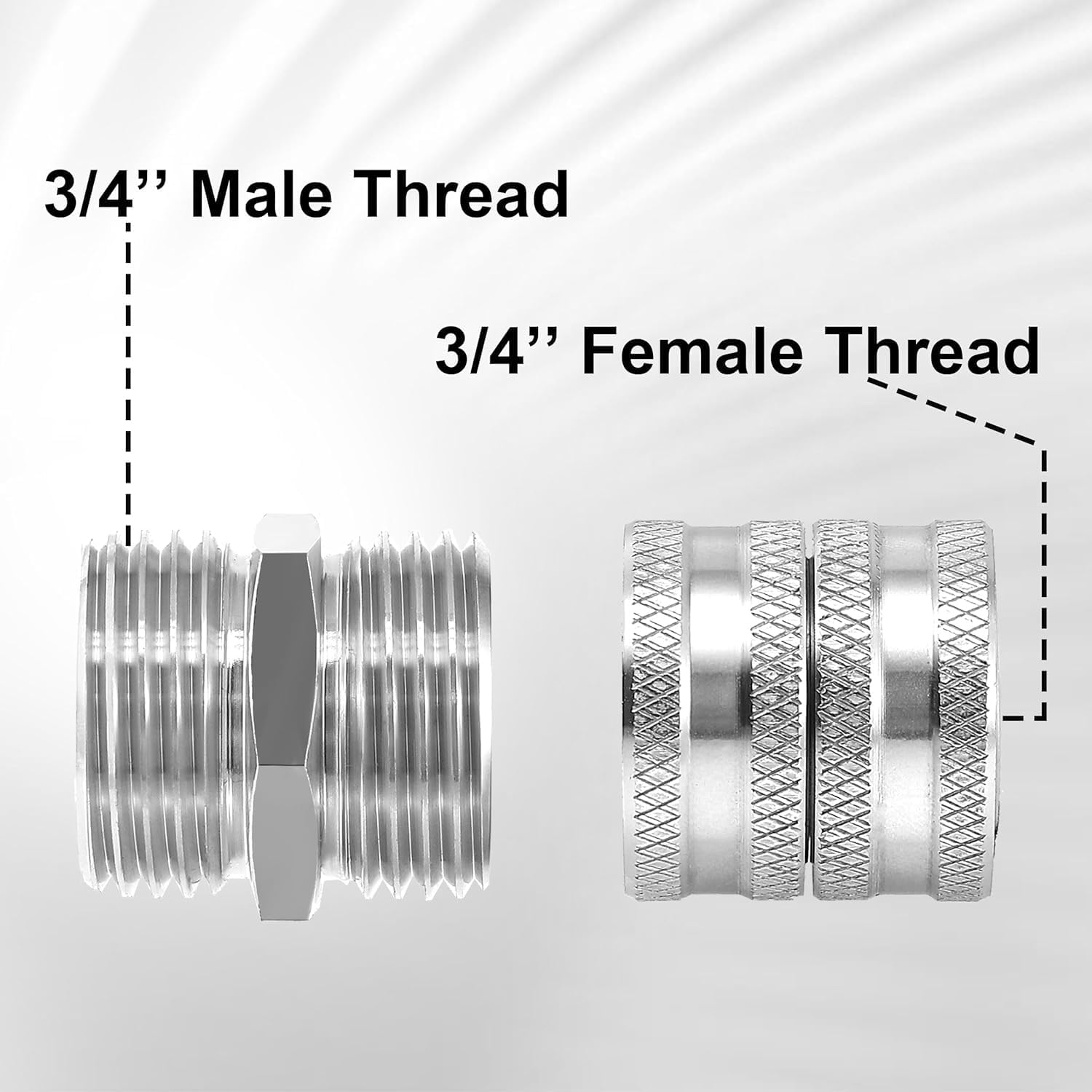 Garden Hose Adapter, Male to Male, Female to Female, 3/4 Inch Stainless Steel Connector, 4-Pack with Extra 4 Washers