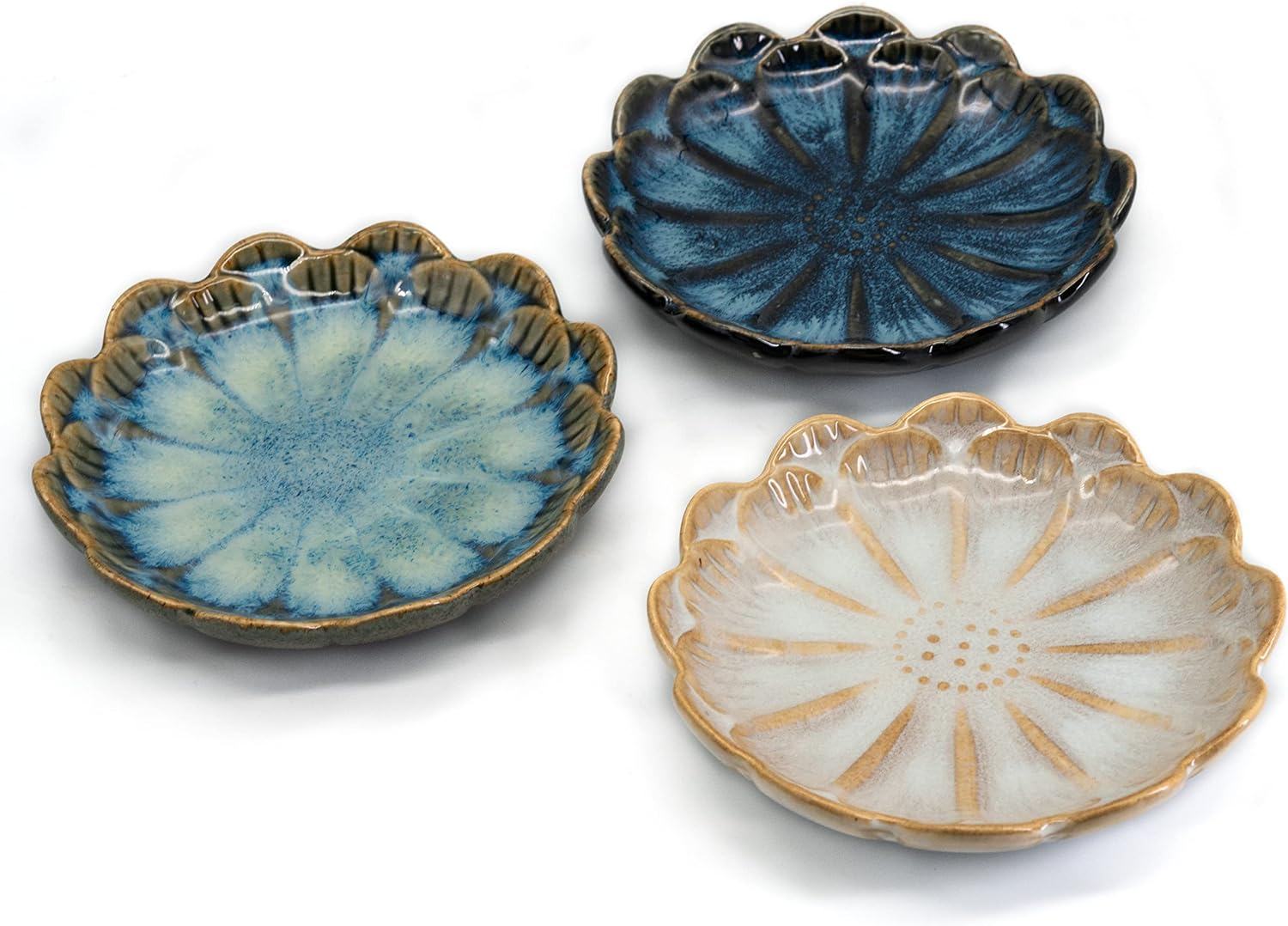 LINXUXIE Ceramic Stable Spoon Rest 3PCS Multifunctional Glaze Ceramic Dinner Plates Set Heat Resistant Porcelain Spoon Utensil Holder in Kitchen Counter Kitchen Dining Table Decor (Sunflower 3PCS)