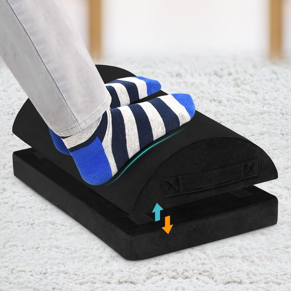 STARRY EUCALYPT Office Foot Stool Rest under Desk for Office Gaming Chairs, Ergonomic Memory Foam Foot Stool Pillow, Adjustable Foot Cusion Footrests with Non-Slip Base Cover for Back & Hip Pain Relief,Advanced Black