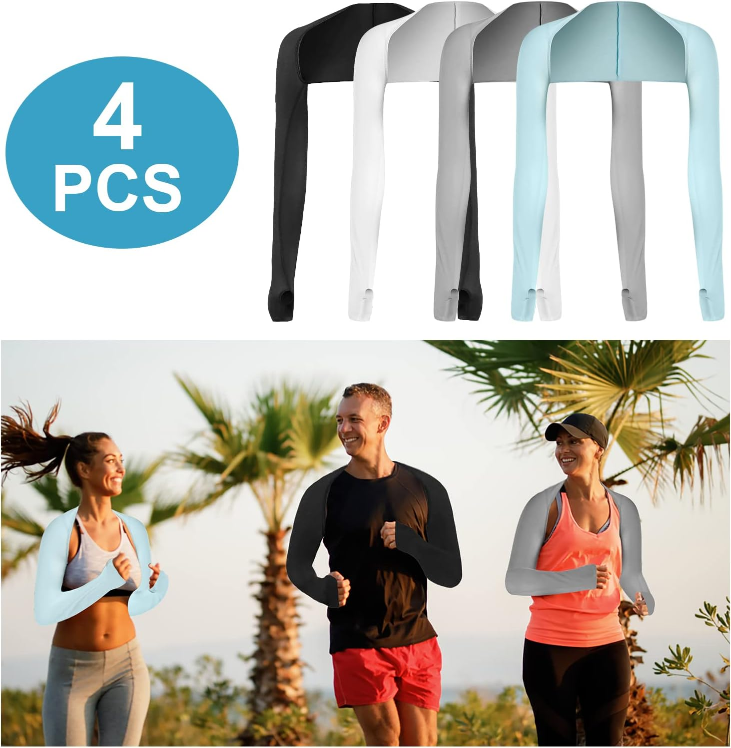 4 Pieces Cooling Shawl Arm Sleeves Sun Uv Protection Cooler Shrug, Comfortable & Breathable Anti-Uv Arm Sleeves for Women with Finger Holes for Driving Golfing Fishing Running Cycling Outdoor image number 2