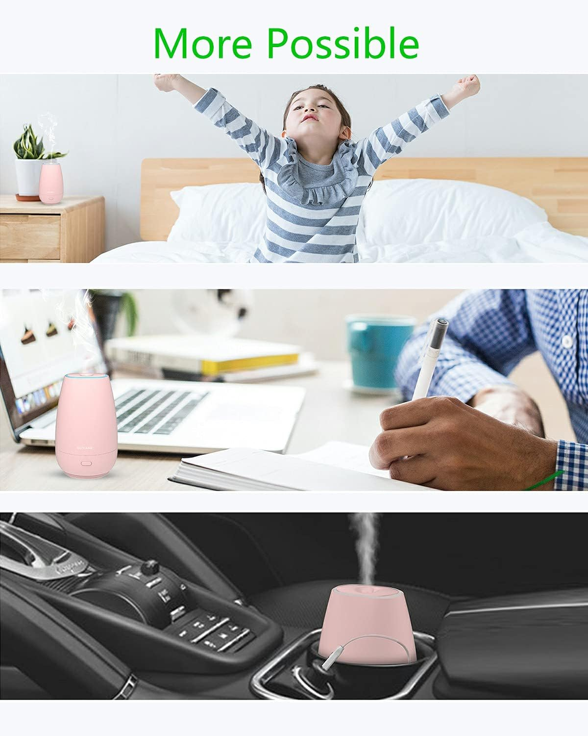SOICARE Portable Aromatherapy Diffuser, USB Plug-In Car Diffuser, Essential Oils with 7 Color Lights, 2 Switch Modes, Waterless Auto off for Car/Home/Office