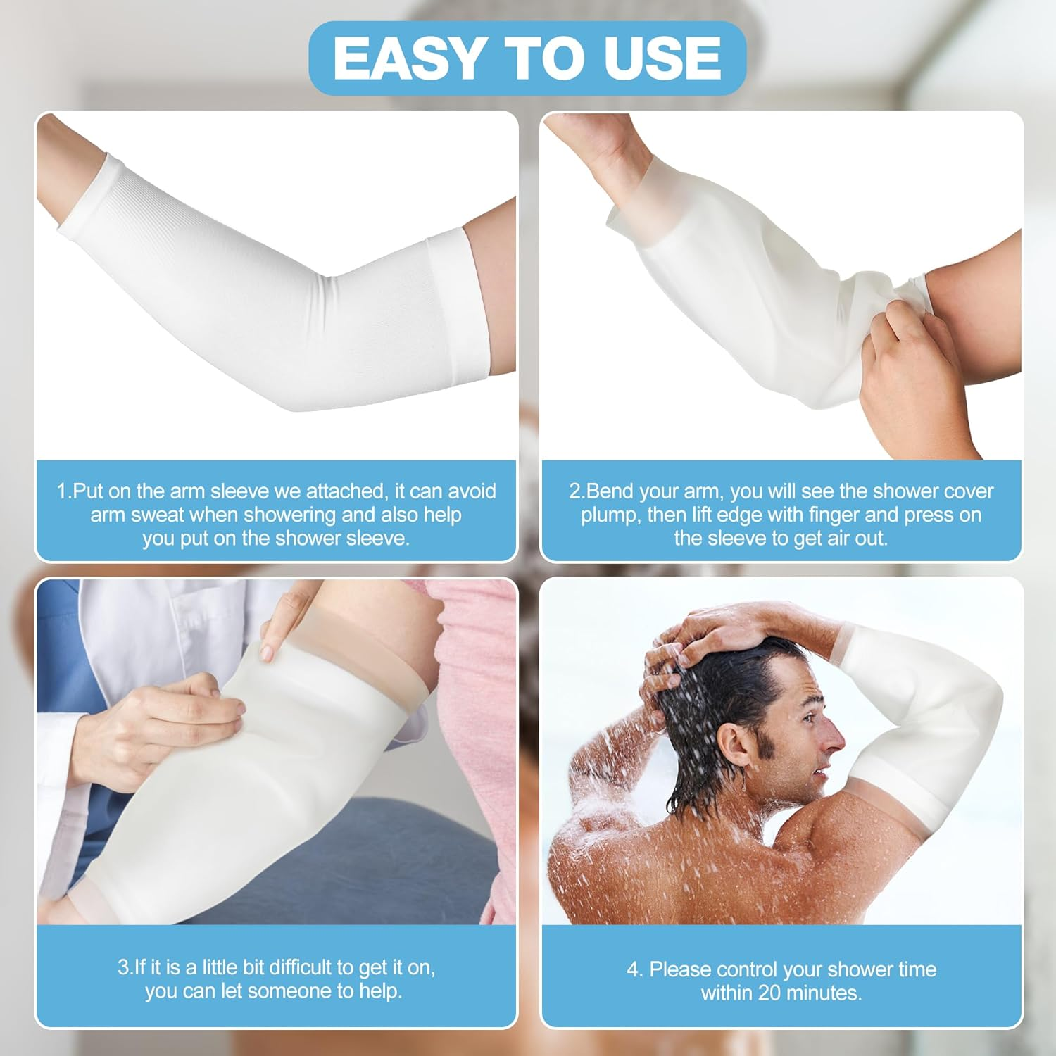 Waterproof PICC Line Shower Cover Adult Medium Size, Watertight Arm Shower Protector for Chemotherapy, Home Antibiotic Infusion and Surgery (Medium) image number 2