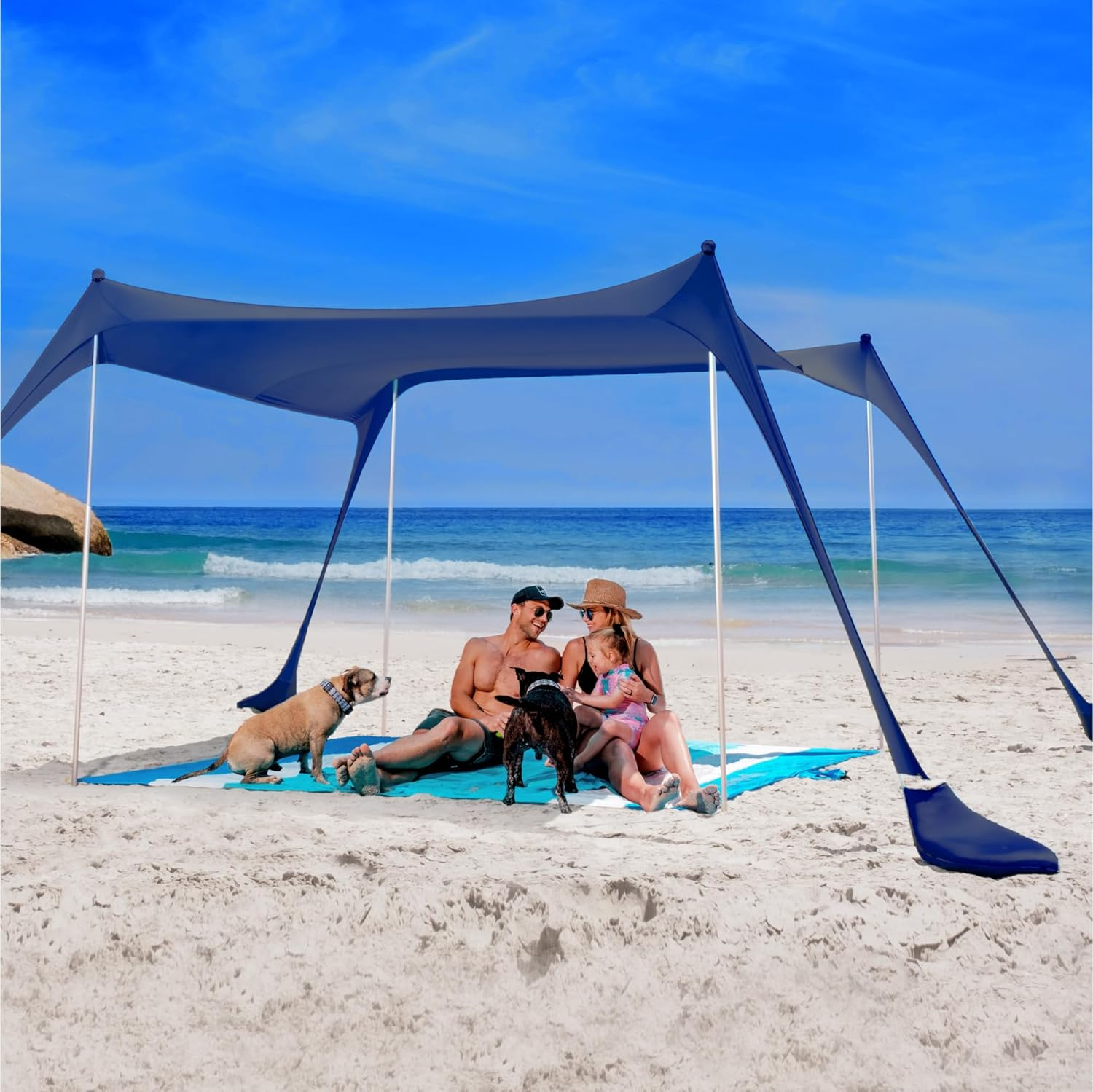SUN NINJA Pop up Beach Tent Sun Shelter UPF50+ with Sand Shovel, Ground Pegs,And Stability Poles, Outdoor Shade for Camping Trips, Fishing, Backyard Fun or Picnics (10X10Ft 4 Pole, Navy) image number 5