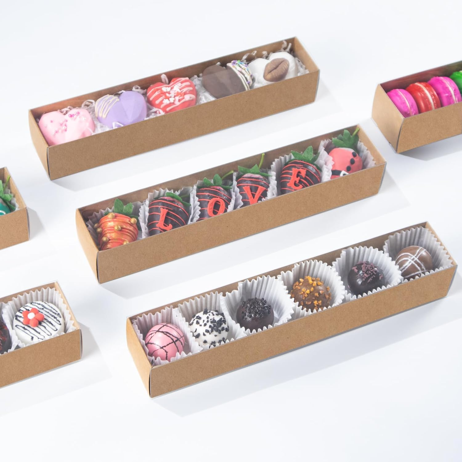 Slshepack 20Pack 12X2&frac14;X2 Inch Bakery Boxes for Chocolate Covered Strawberry,Macaron,Truffle, Cocoa Bombs, Cookie,Soap Boxes image number 2