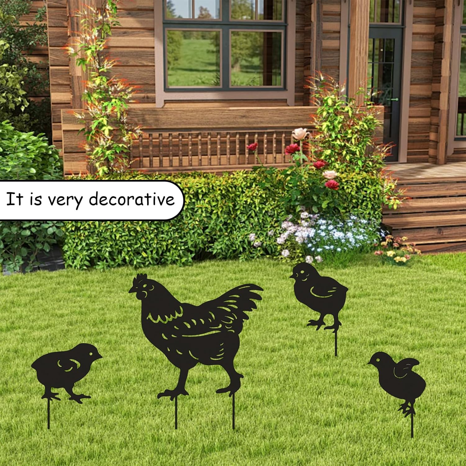 INCAUCA 4Pcs Metal Chicken Garden Stakes, Decorative Hen and Chicks Yard Stakes, Metal Animal Yard Decor, Chicken Art Silhouette Statue for Lawn Patio Gazon Outdoor Ornament image number 5