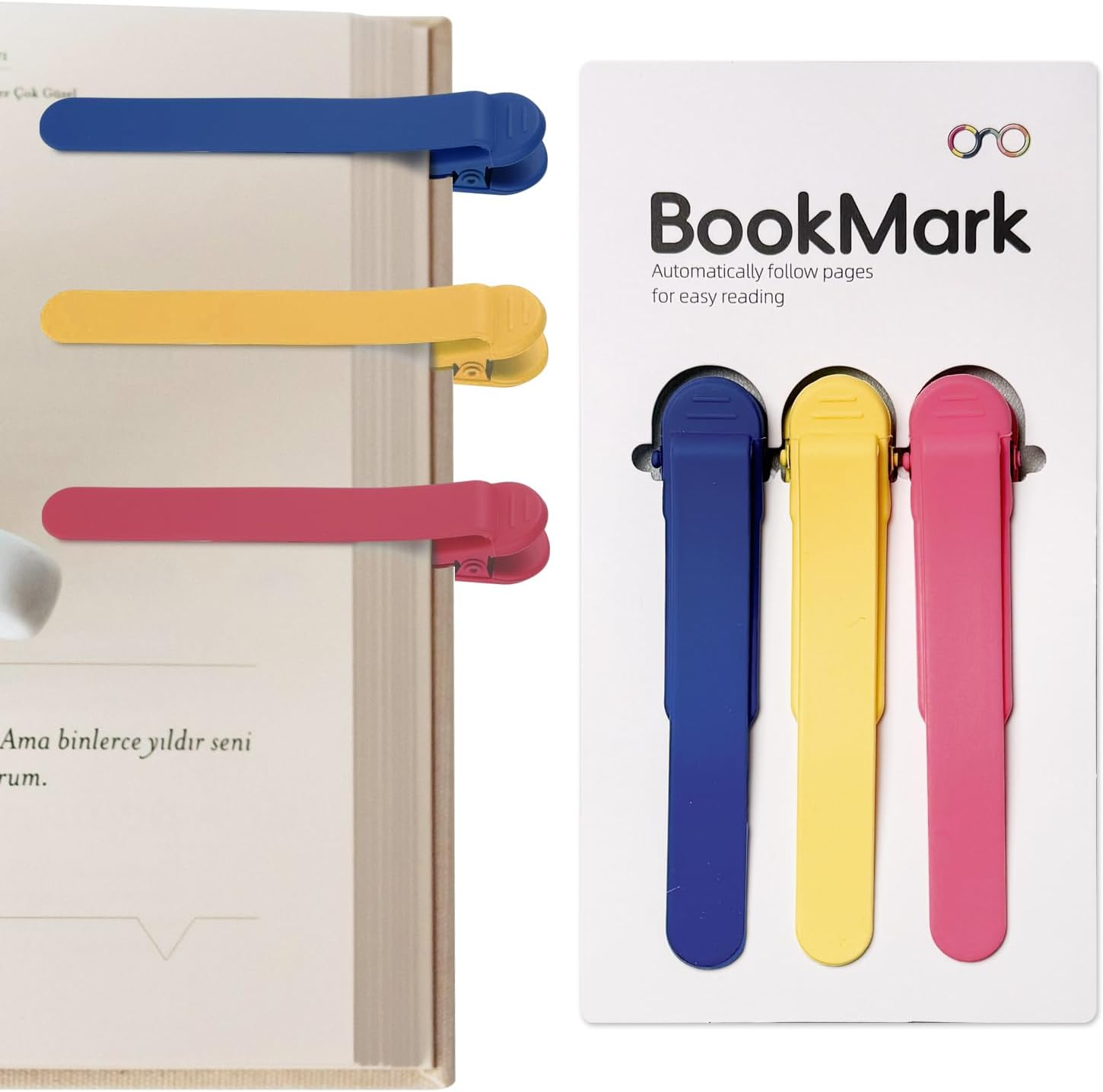Sonicefit 6Pcs Silicone Automatic Bookmark, Cute Book Marks for Book Lovers, Unique Bookmarks Book Page Clip Keeper Book Markers Reading Accessories (1 Blue+1 Red+1 Yellow+1 Pink+1 Green+1 Orange)