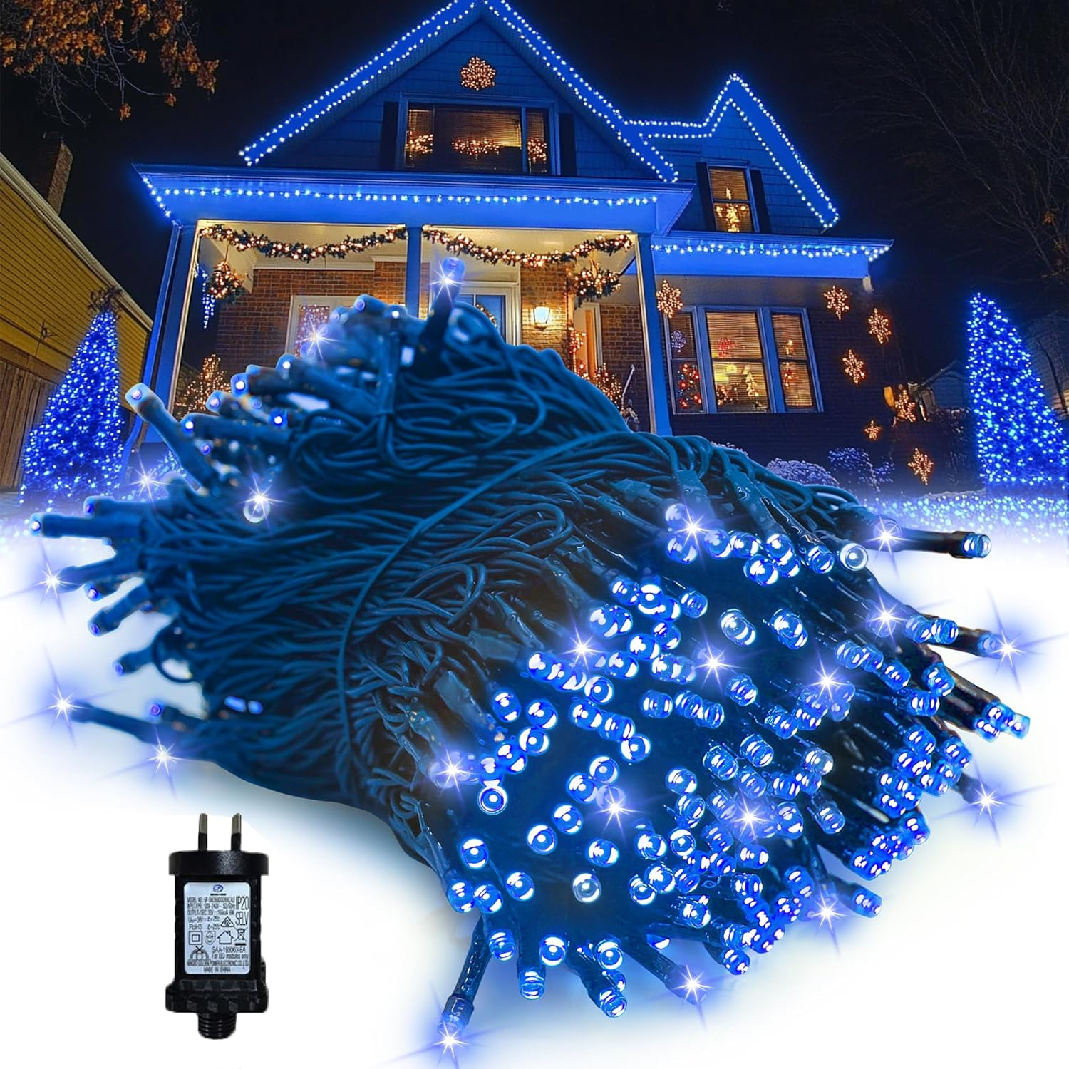 Blue Christmas Lights: Maszere 200Led 8 Modes Fairy Lights for Bedroom Home - Connectable String Light Outdoor Indoor for Xmas Halloween Tree Patio Decorations, 66FT, Plug In