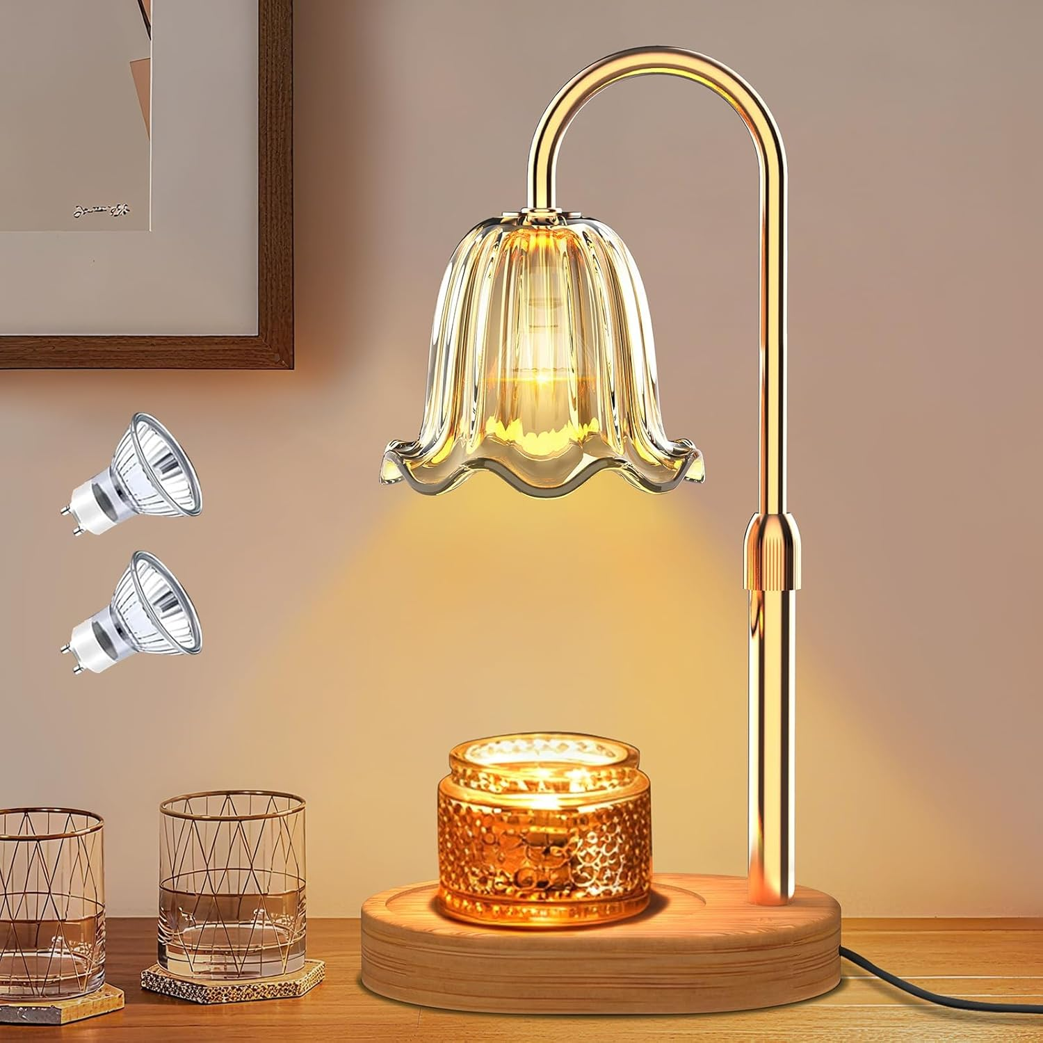 Adjustable Candle Warmer Lamp with Timer Dimmer, Adjustable Height Vintage Home Decor for Scented Jar Candles, Ideal for Women/Men, Elegant Table Lamp for Home Bedroom Office Decor image number 4