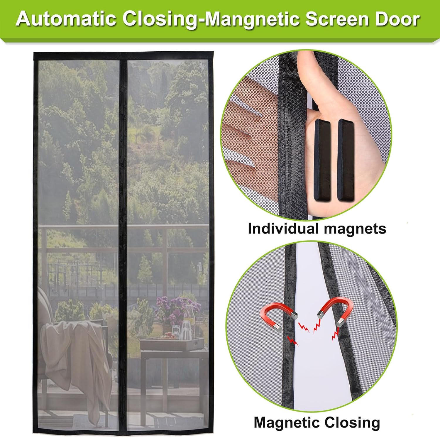 Risareyi Magnetic Fly Screen Balcony Door, 120 X 230 Cm, Black Fly Screen Door, Window, Magnetic Insect Protection Balcony Door, No Drilling with Strong Magnets, Self-Closing for Patio Door, Sliding image number 1